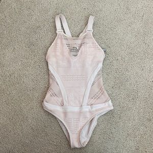 BECCA by Rebecca Virtue Size Small light pink, mesh, one-piece swimsuit.